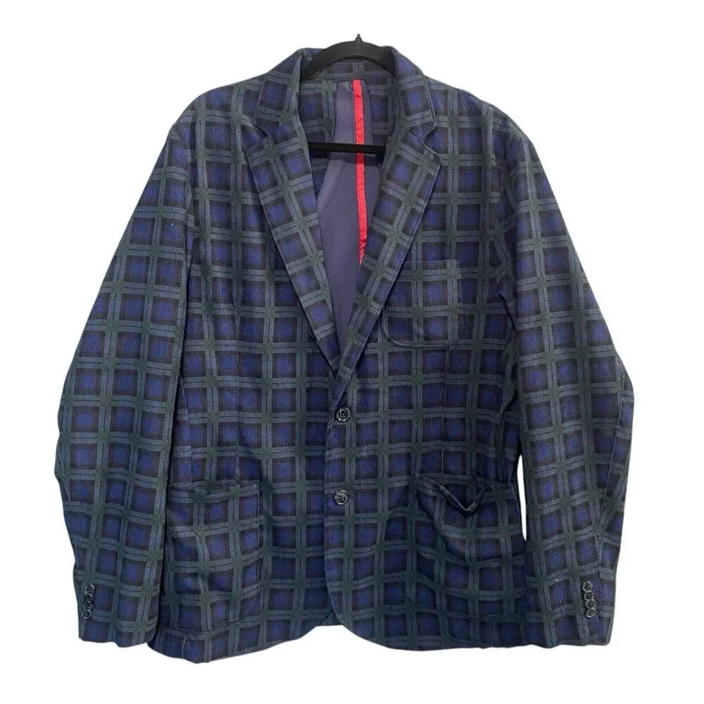 TAILORBYRD Men Sports Coat Sz L/42R Blue Unconstructed Shadowplaid Short Texture